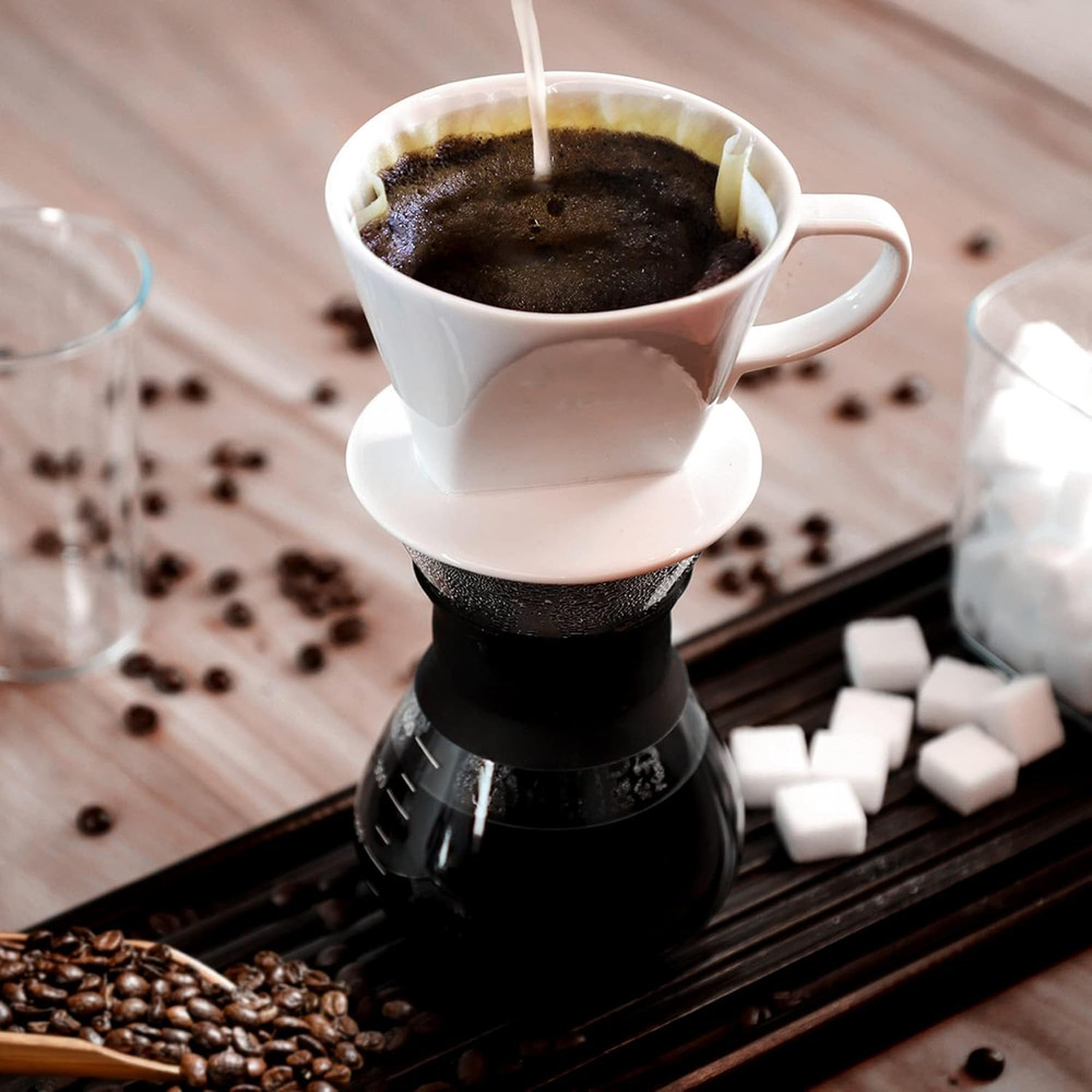 Pour over Ceramic - Coffee Dripper Ceramic Coffee Maker with 3 Holes Flat Bottom