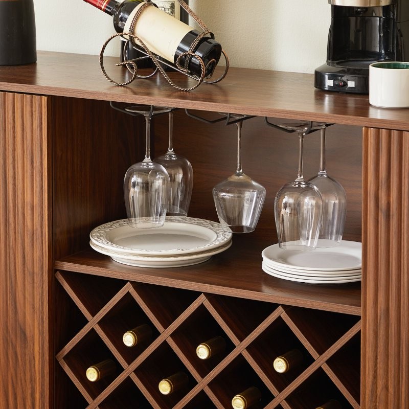 58" Sideboard Buffet Storage Cabinet Console Table, Wine Rack Adjustable Shelves