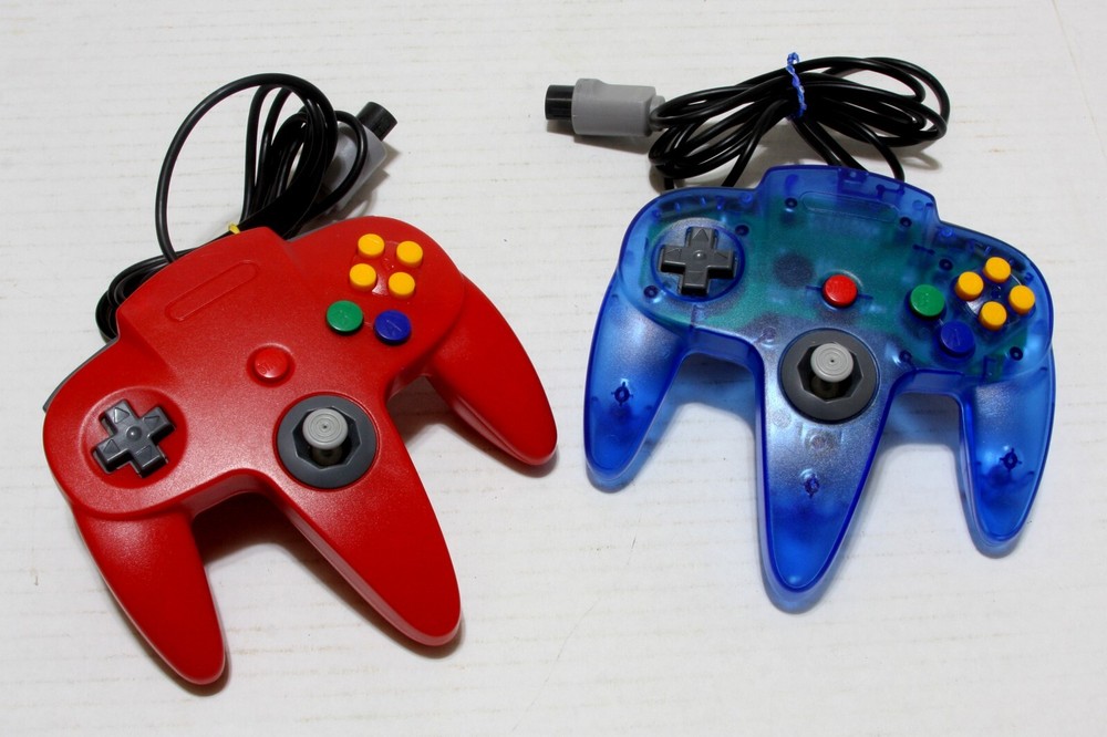 Pair Nintendo 64 Gaming Controllers Red & Blue Pre-Owned Tested Working