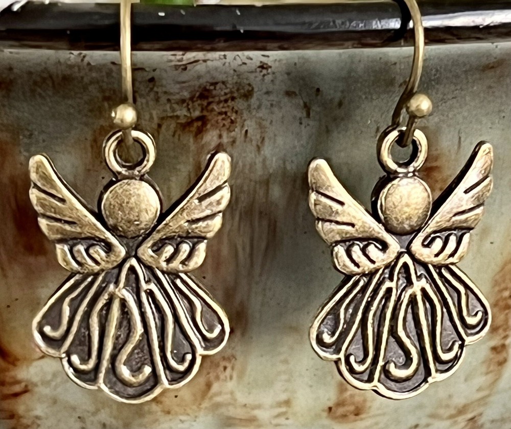 Bronze Angel Dangle Earrings. Love.