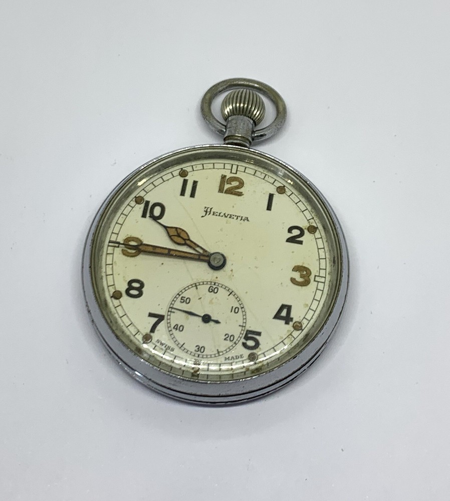 Fabulous WW2 British Military Swiss made Pocket Watch by Helvetia (c.1942)