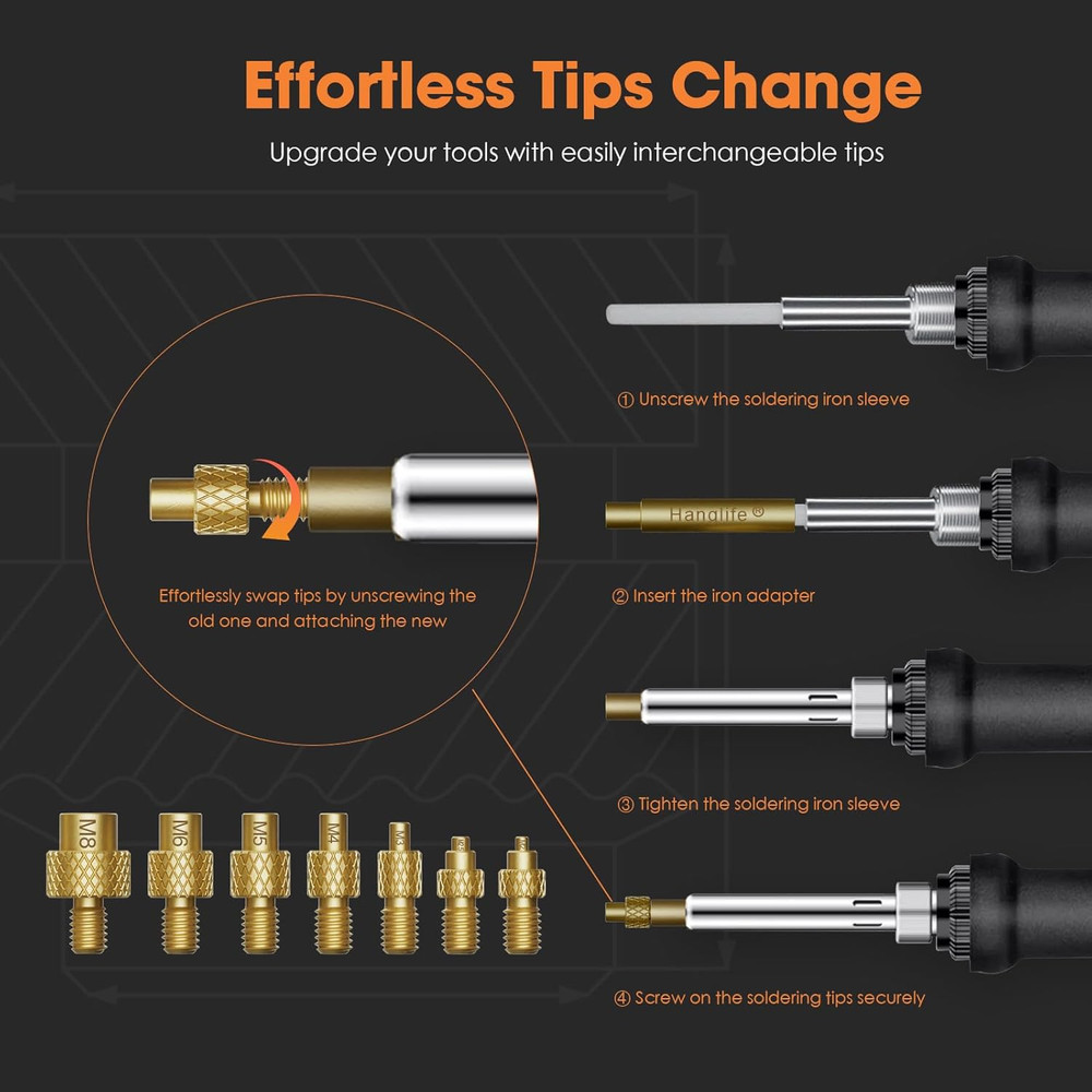 Heat-Set Insert Tips for M2–M8 Threaded Inserts – Compatible with Weller, Hakko,