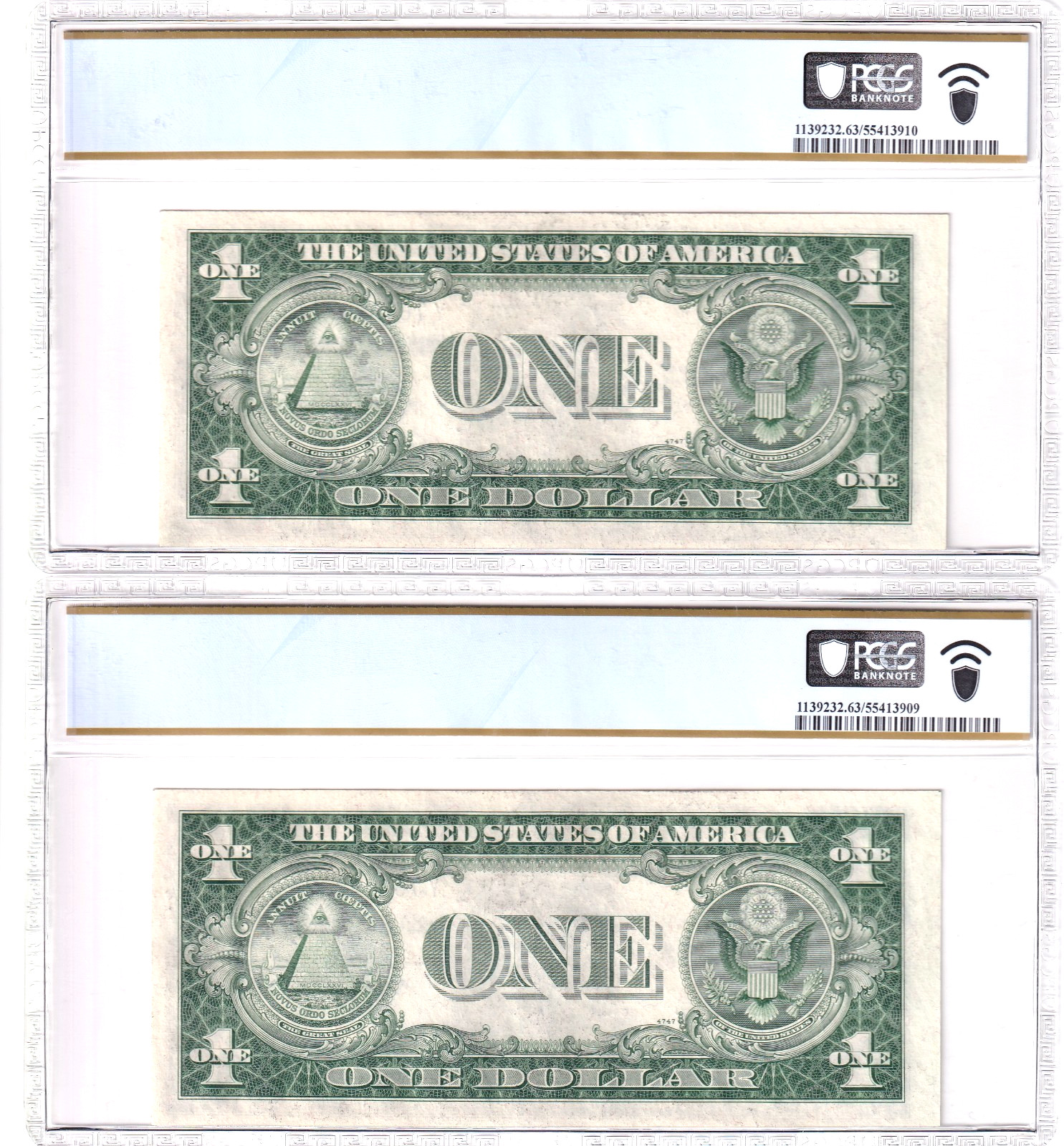 1935D, $1 Silver Certificate's Wide Sequential Pair PCGS 63 Choice UNC