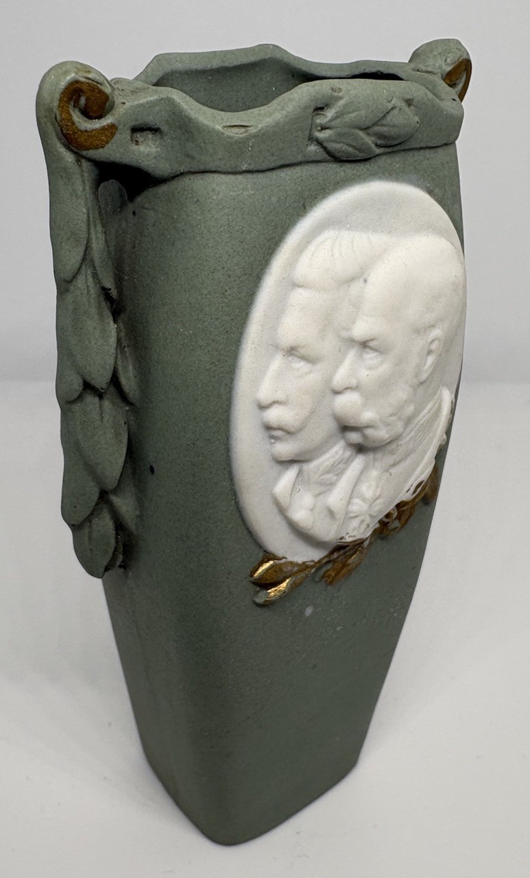 Antique German Commemorative Bisque Vase Kaiser Wilhelm Franz Joseph 1779 c.1914