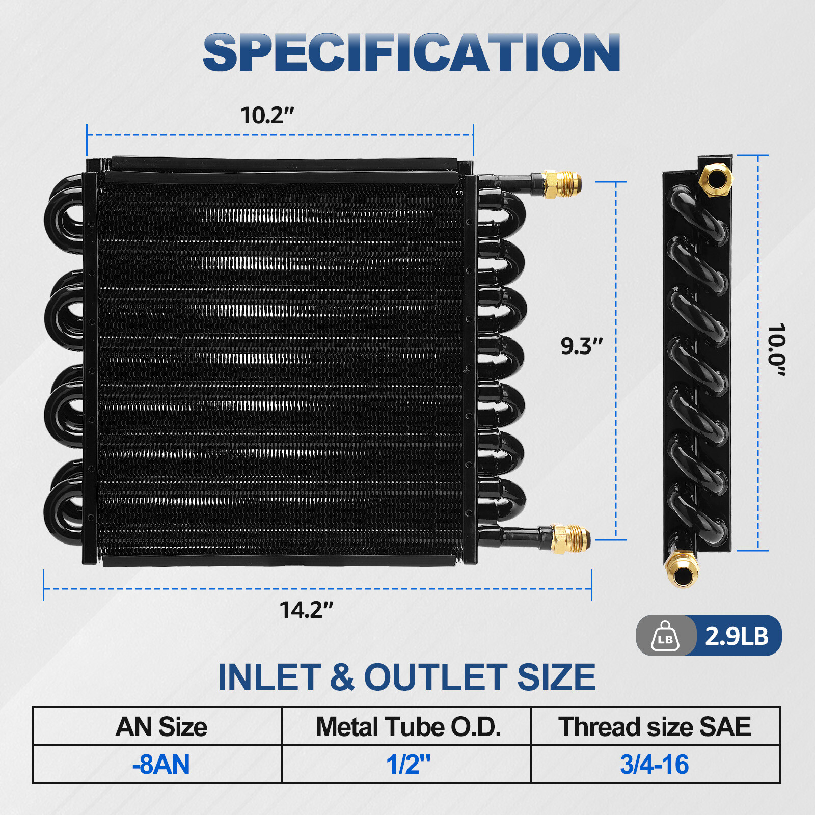 16 Pass 1/2" Transmission Cooler 8AN Tube Fin Cooler Air Compressor Aftercooler