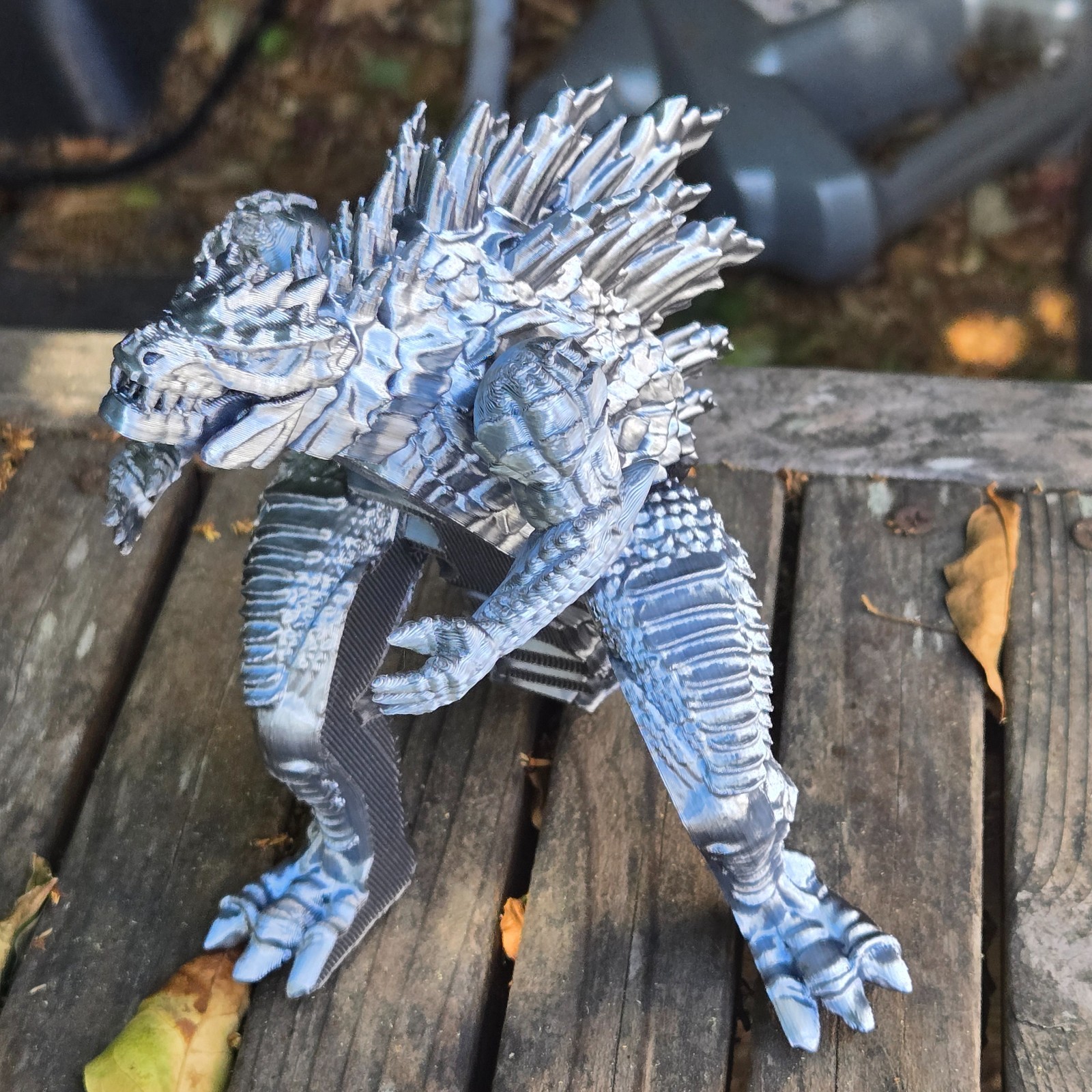 3D Printed Articulated Godzilla Figure - Dual Color Silver/Black - Highly Detail