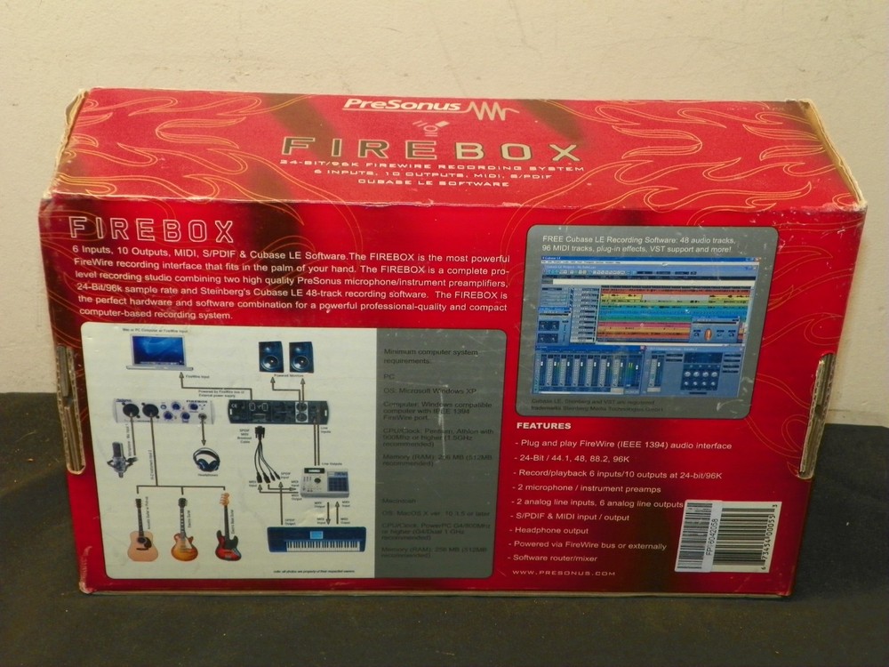 PreSonus Firebox Firewire Audio Interface With Power Adapter and MIDI Cables