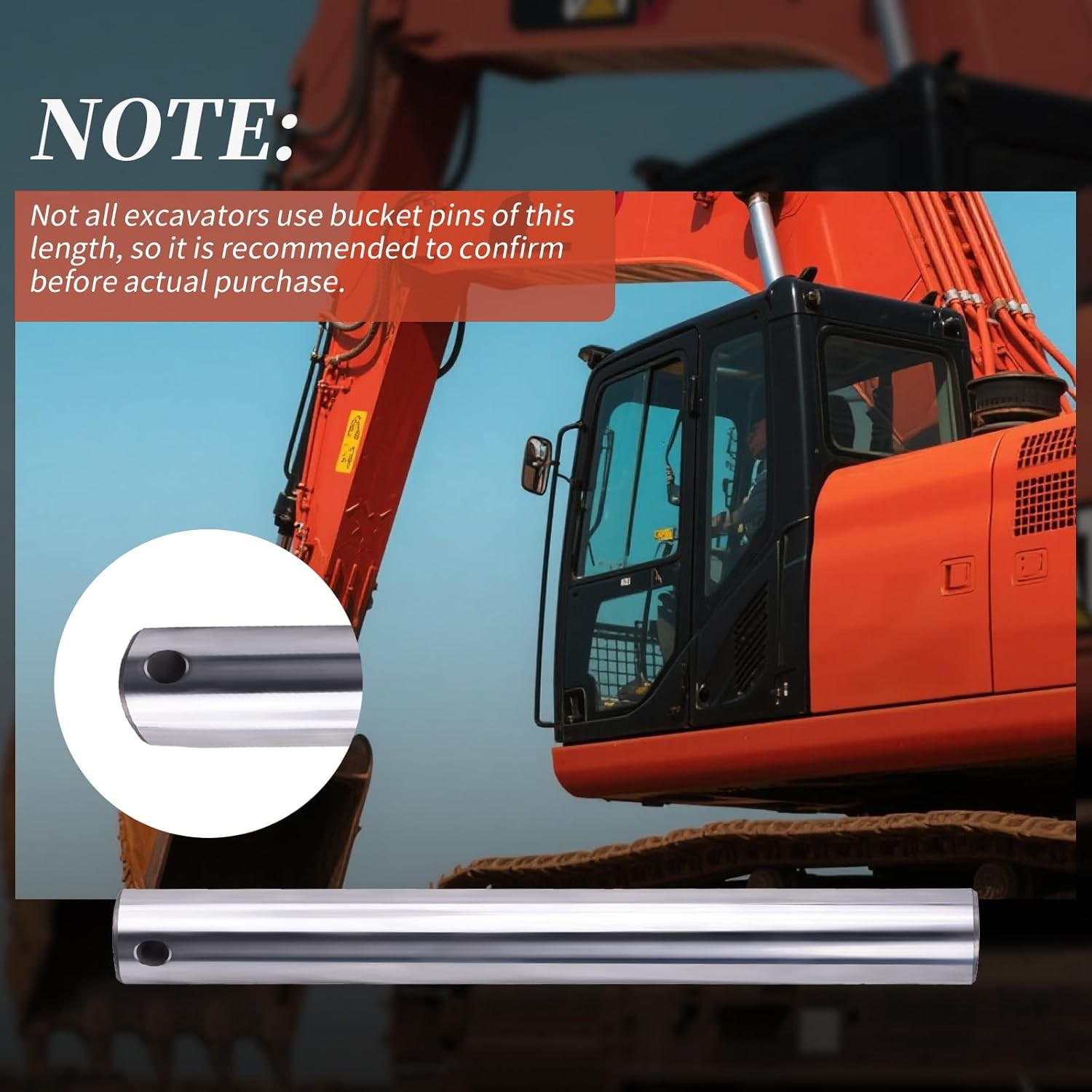 Excavator Bucket Pin 18” Fits Case, CAT, Caterpillar 45mm x 18” 1/2 Bolt Hole