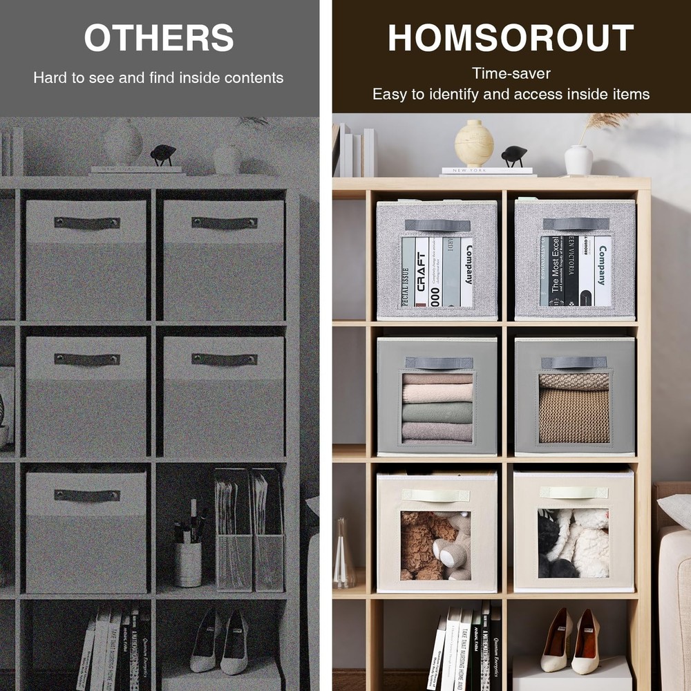 Foldable Storage Cubes - Cubby Storage Organizer with Window, Decorative Fabr...