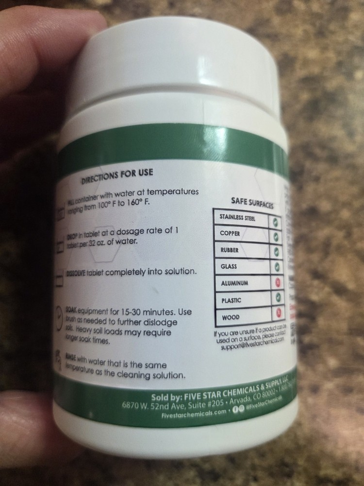 Five Star PBW Tablet Alkaline based cleaning tablets 2.5g 50 Tablets NEW