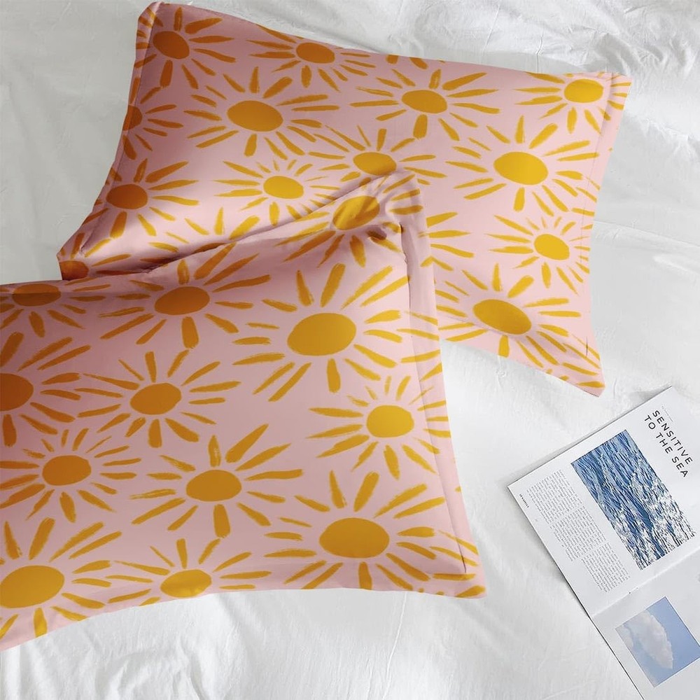 Pamnest Twin Size Bed Sheet Sets, Yellow Boho Sun Soft Microfiber 3 Pcs Beddi...