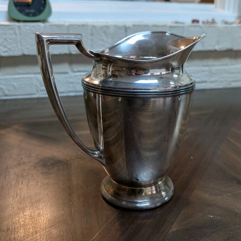 Silverplate Pitcher Jug with Angular Handle Post-1940 Elegant Tableware Decor