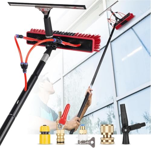 Water Fed Pole Kit, Rotatable Solar Panel Cleaning Brush & Squeegee, Small 35ft