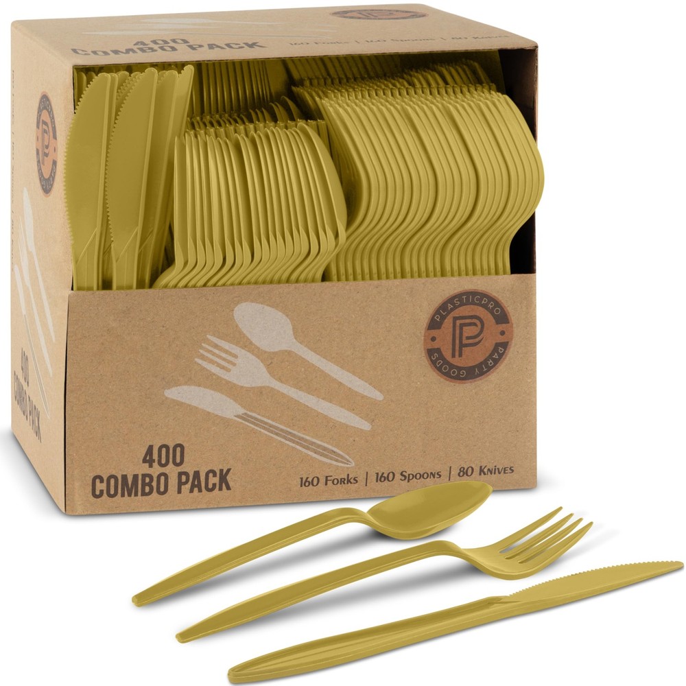 400 Pack Disposable Plastic Utensils Assorted Colored Cutlery Combo Set Forks.