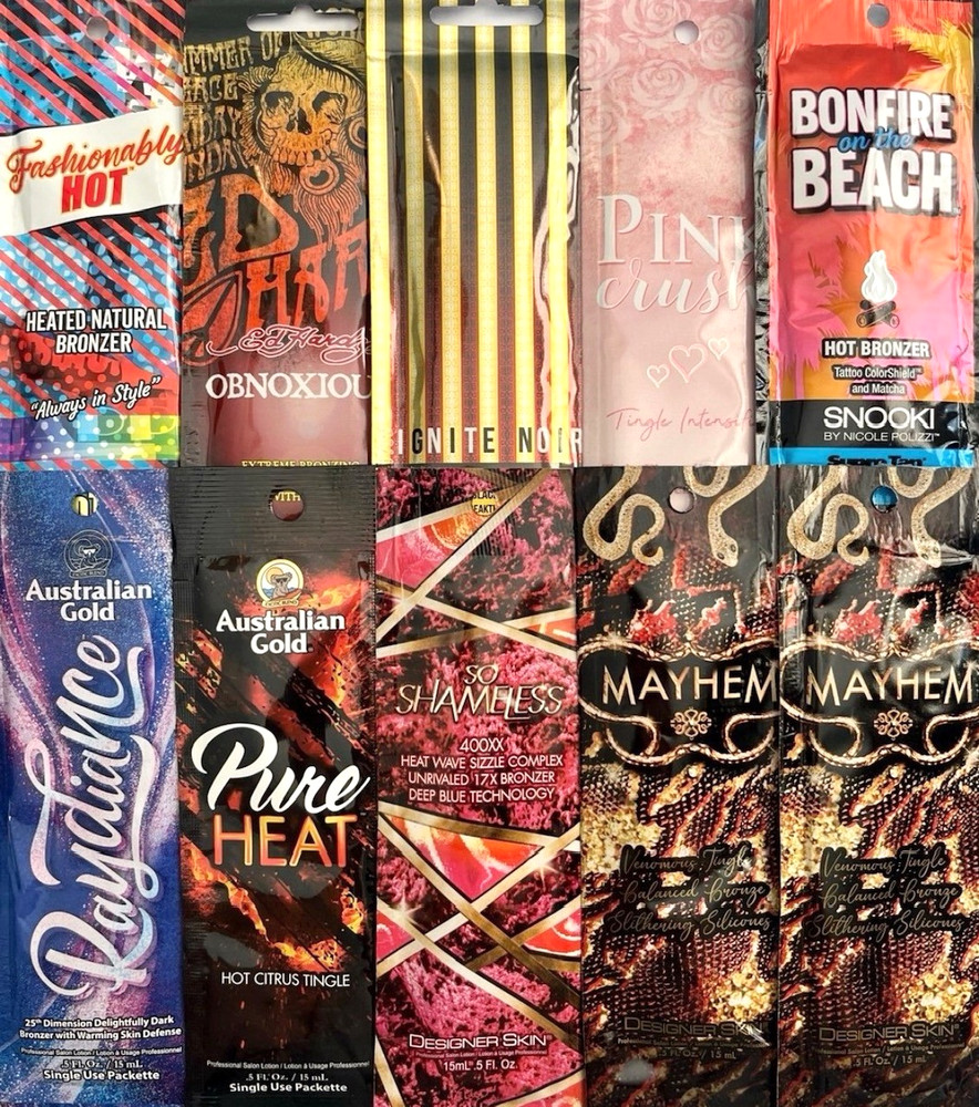 10 Assorted TINGLE & HEAT Based Tanning Lotion Packets