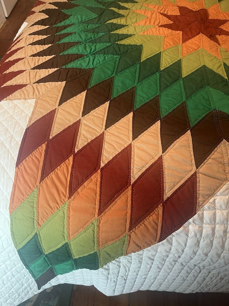 Vintage Handmade Quilt Lonestar Bedspread Cotton Patchwork King