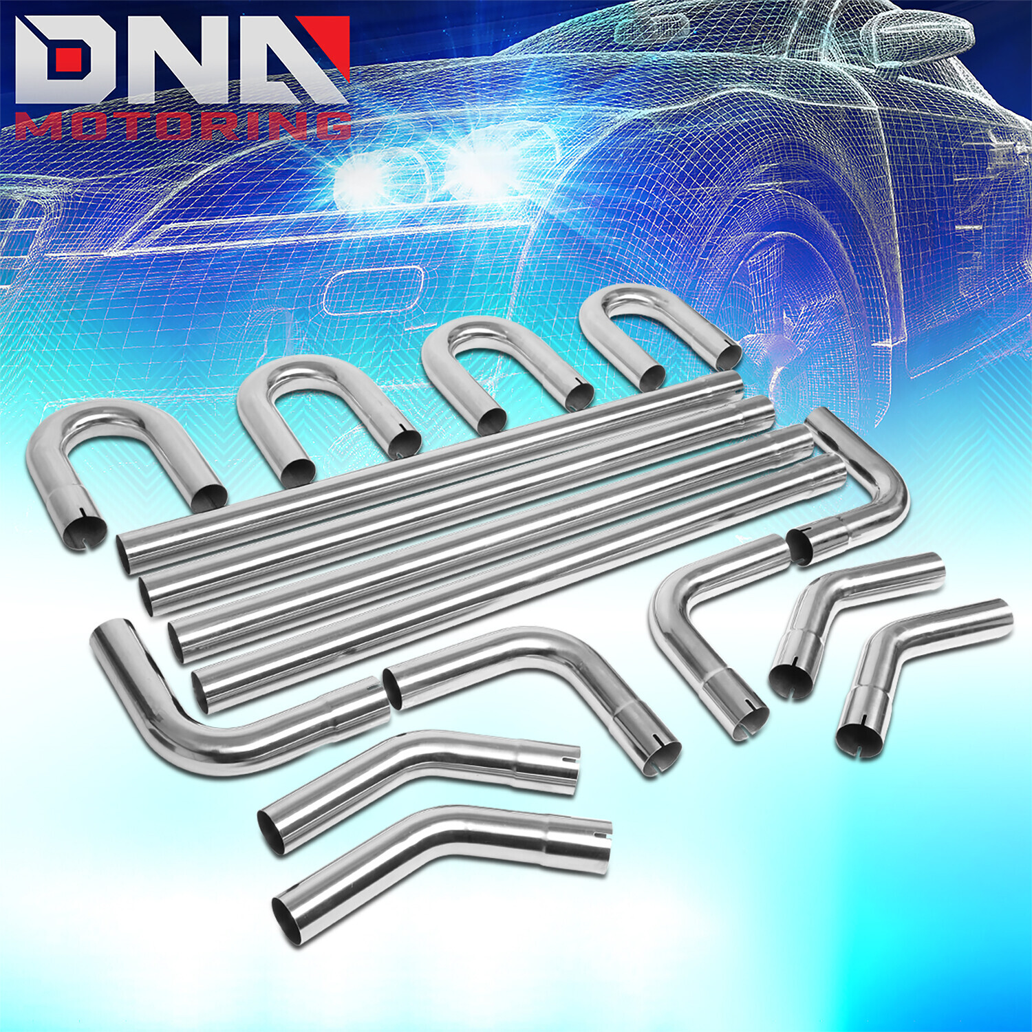 16Pcs 2.25" OD Stainless Steel Bend Straight DIY Custom Exhaust Tubing Pipe Kits