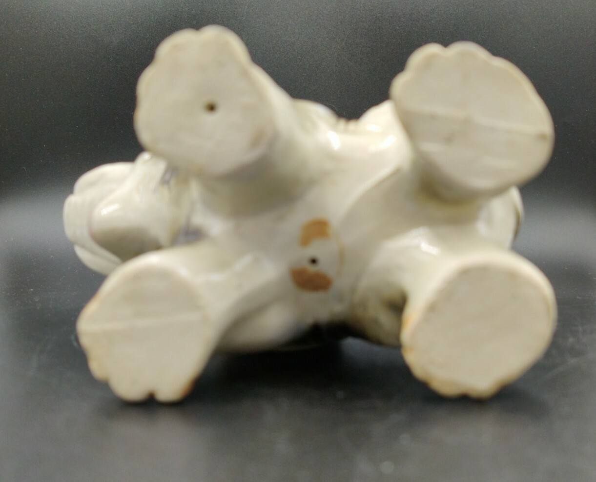 Vintage Wrinkled Ceramic Porcelain Elephant Trunk Up Figurine Good Luck