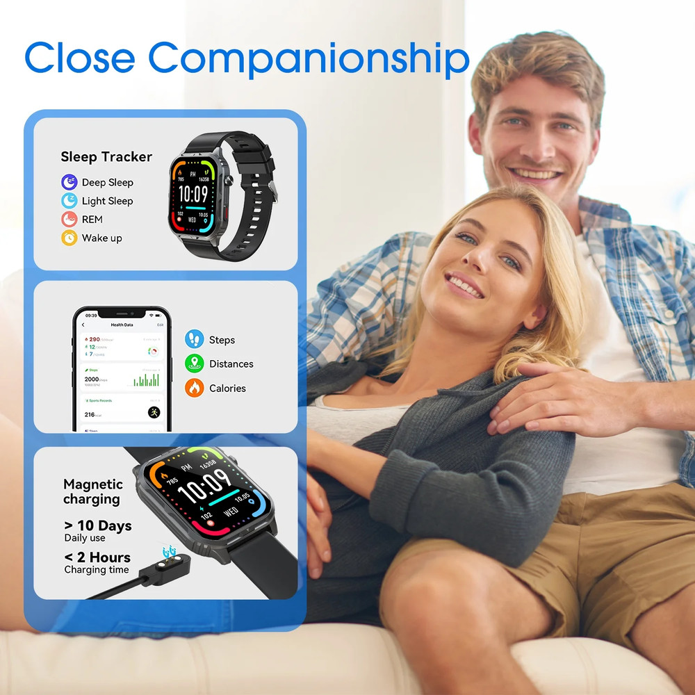 2024 Waterproof Smart Watch for Android/iOS with Bluetooth Call - Black