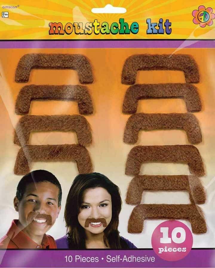Mustache Kit 60's Party Self adhesive 10 count