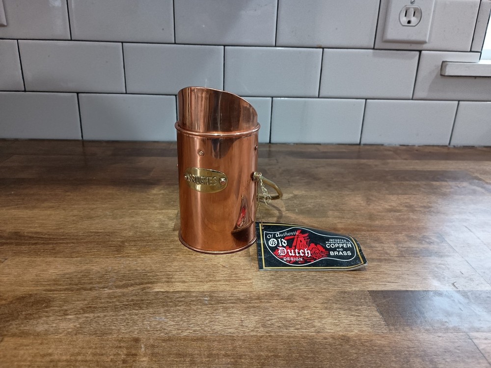 Solid Copper w/Brass, “Brushes” Cup Pitcher Holder w/ Handle by Old Dutch Design