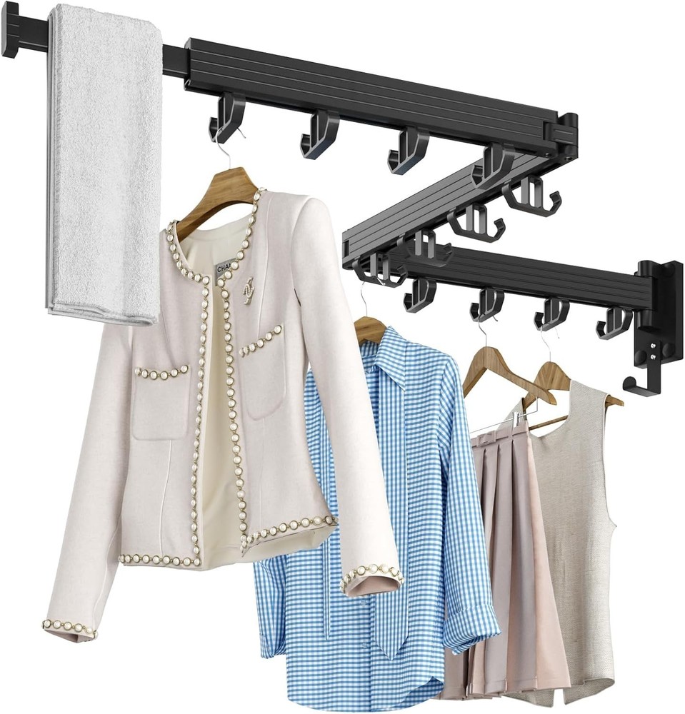 Upgraded Wall-Mounted Drying Rack - Foldable Space-Saving Solution with 12 Hooks