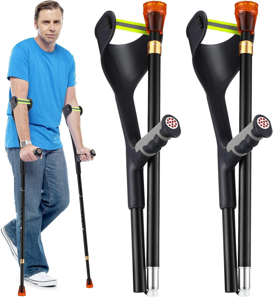 2-Pack Folding Forearm Crutches, Lightweight Aluminum, 10-Level Adjustable Cuffs