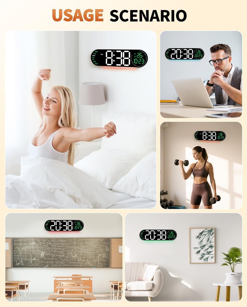 17.2 Inch Large Digital Wall Clock with 9 Color Changing Remote Control, Date...