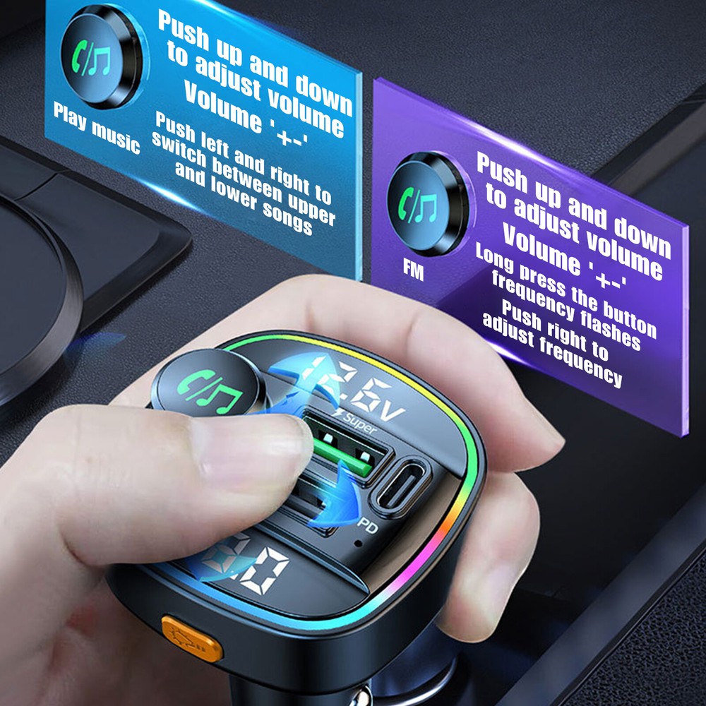 Car Bluetooth FM Transmitter Radio MP3 Wireless Adapter Hands-Free 3Port Charger