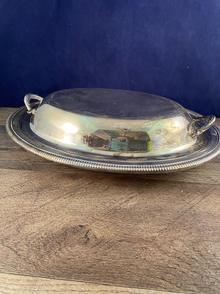 SILVERPLATE VEGETABLE SERVING DISH, Vintage Midcentury Covered Oval w/ Lid