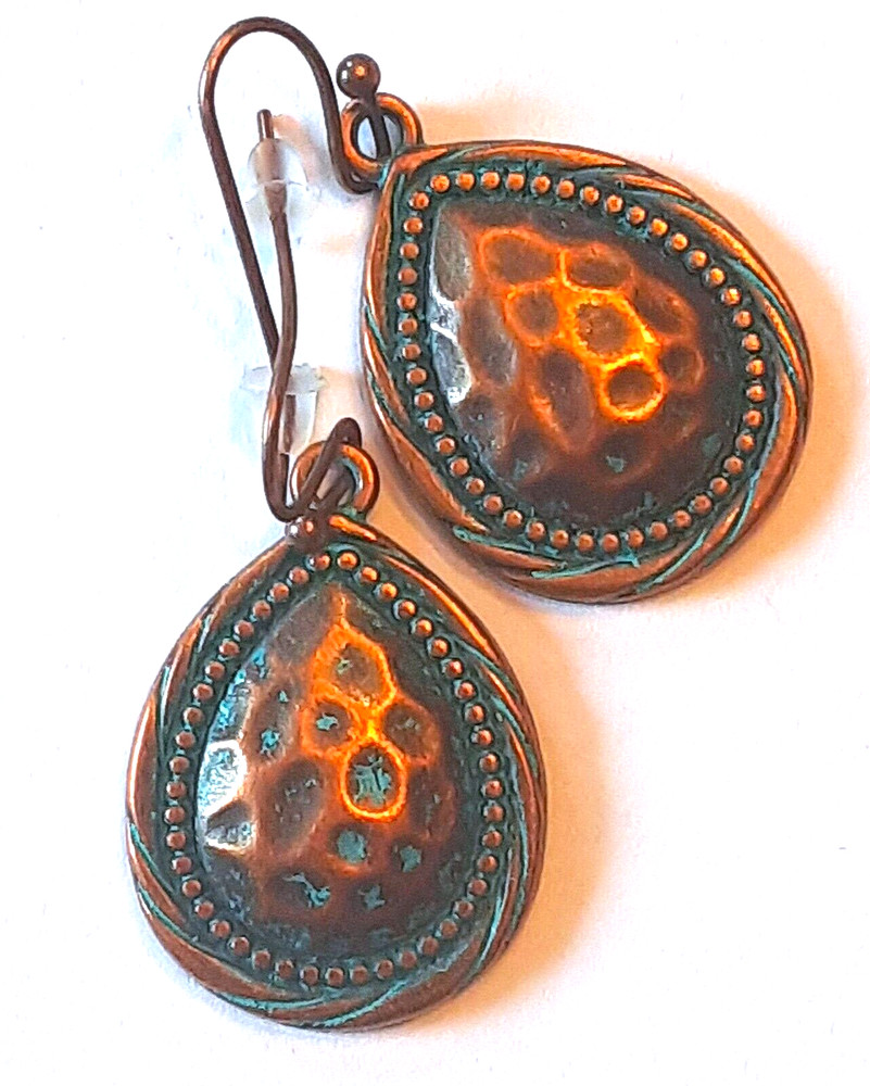 HAMMERED Copper look TEARDROP earring copper FISH HOOK