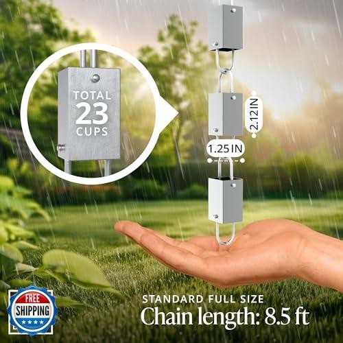 Rain Chains Direct - Square Link Rain Chain - 8.5 FT - Durable Mi