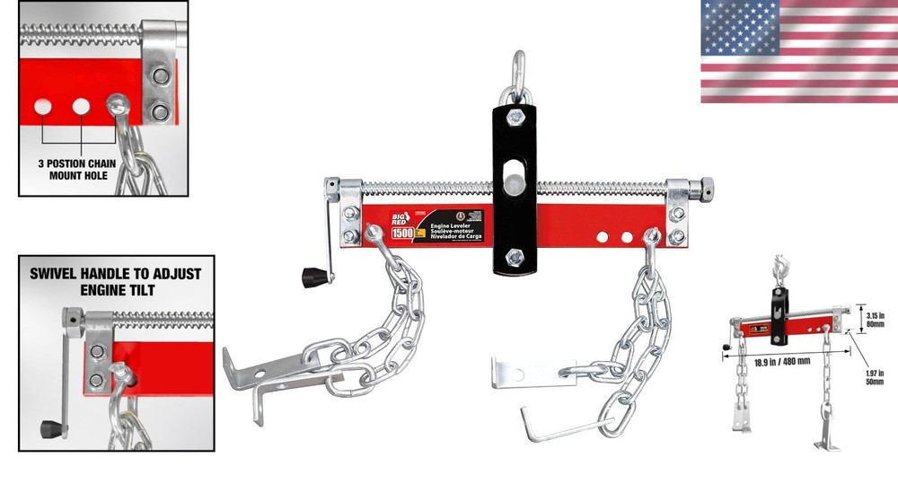 Heavy-Duty Engine Leveler with Adjustable Handle - 3/4 Ton Capacity, 14" Chains