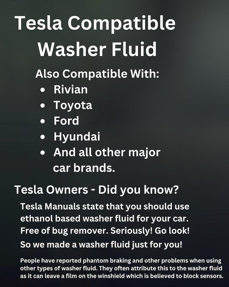 Ethanol Based Windshield Washer Fluid Compatible with Tesla, EV Compatible, All