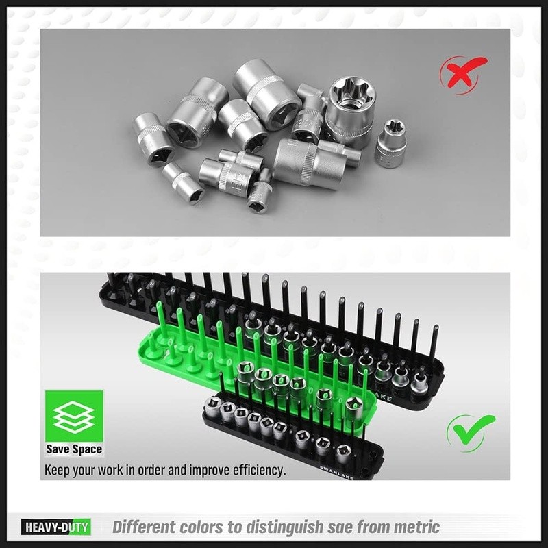 6 Piece Socket Organizer Tray Set SAE Metric Tool Storage Durable Design New