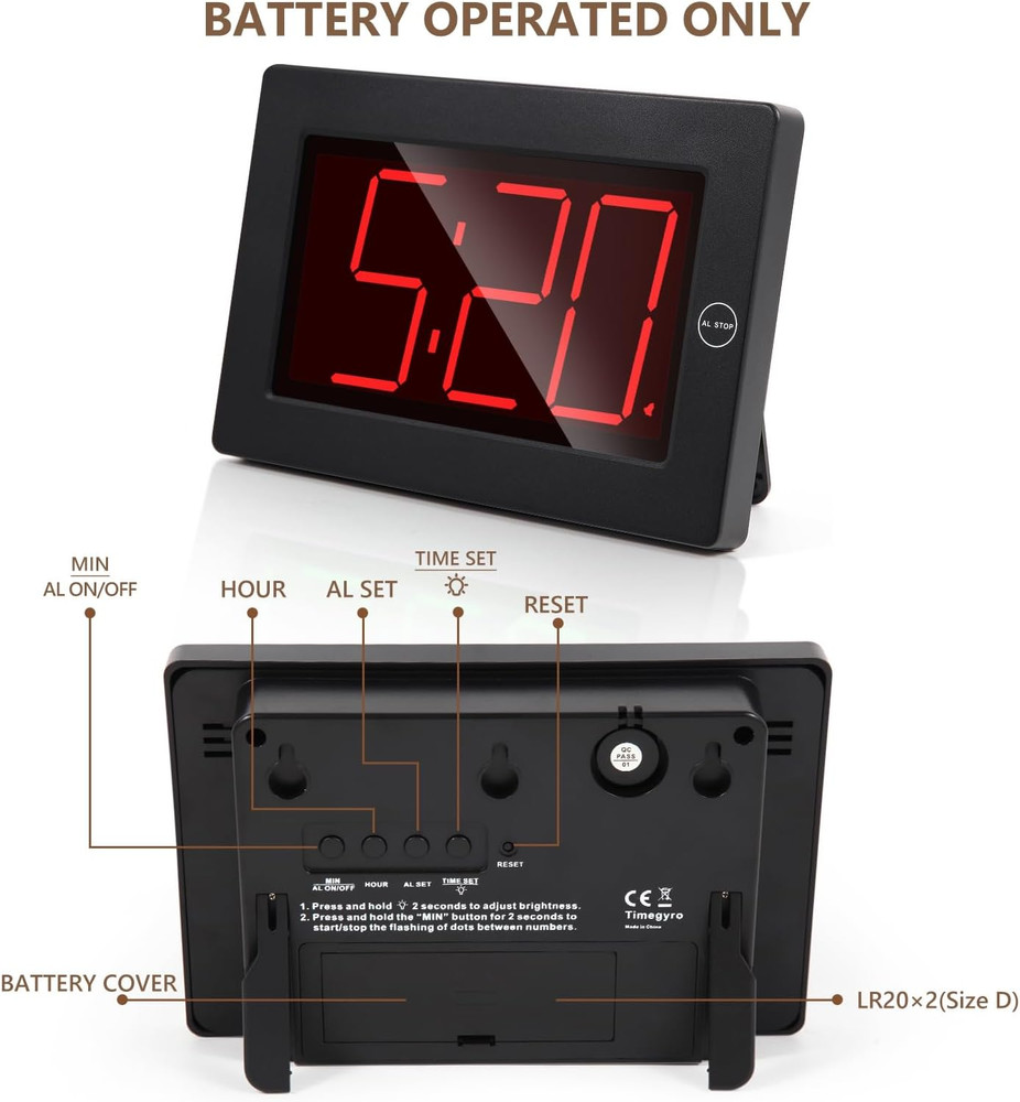 LED Digital Wall Clock Battery Operated - Large Display Digital Clock, Adjustabl