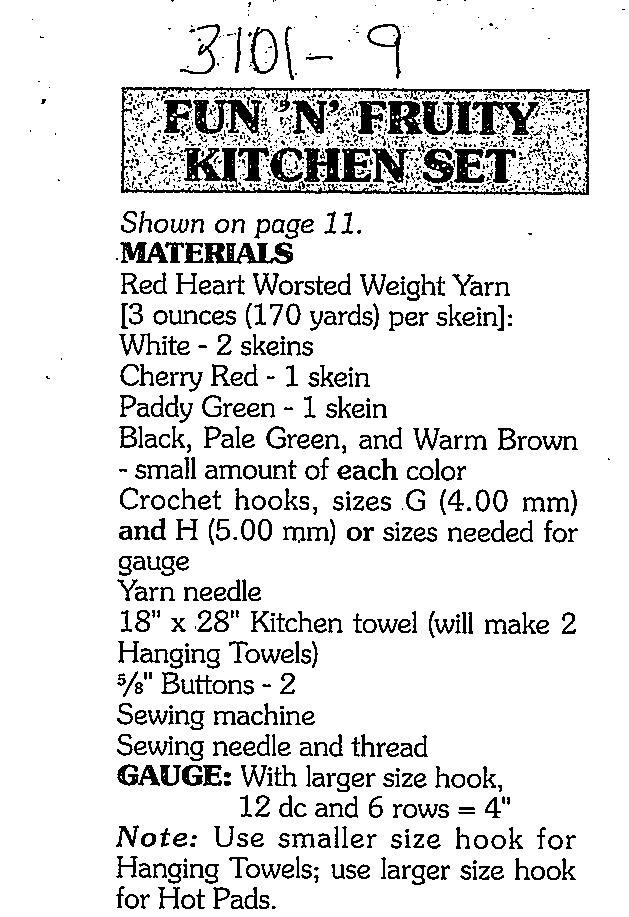 Fun & Fruity Kitchen set (1301-9) vintage crochet pattern