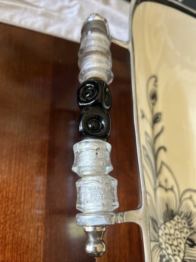 Gorham Serving Platter Rectangular Bowl Beaded Handles 14"x 11" Evening Bloom