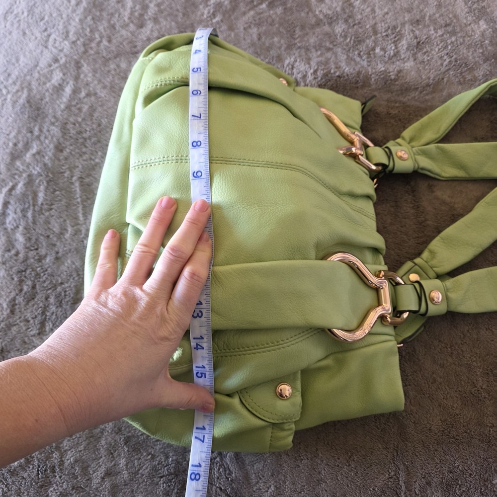 B Makowsky Soft Leather Shoulder Bag Green Chunky Gold Hardware NWT