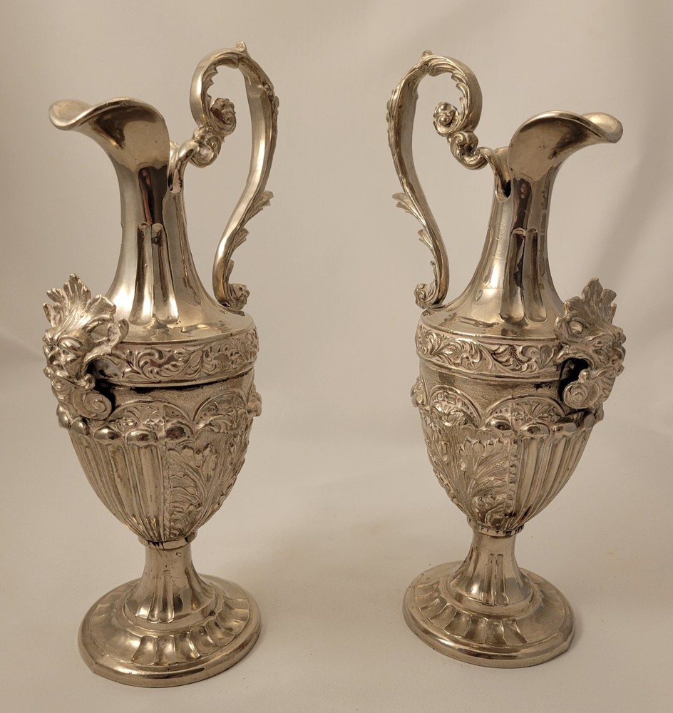 Vintage Silver Plated Decorative Set of Ewers - Decor Only, Will Not Hold Liquid