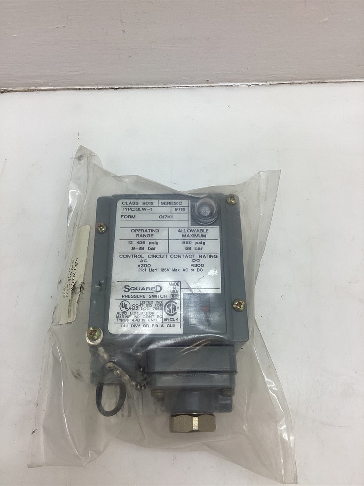 Square D Pressure Switch W/ Pilot Light 9012 GLW-1 NEW