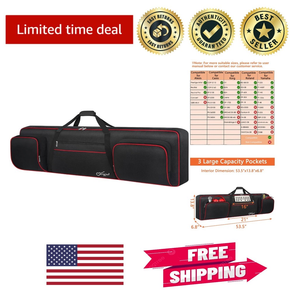 Versatile Padded Keyboard Case for 88-Key Instruments - Organizational Pockets