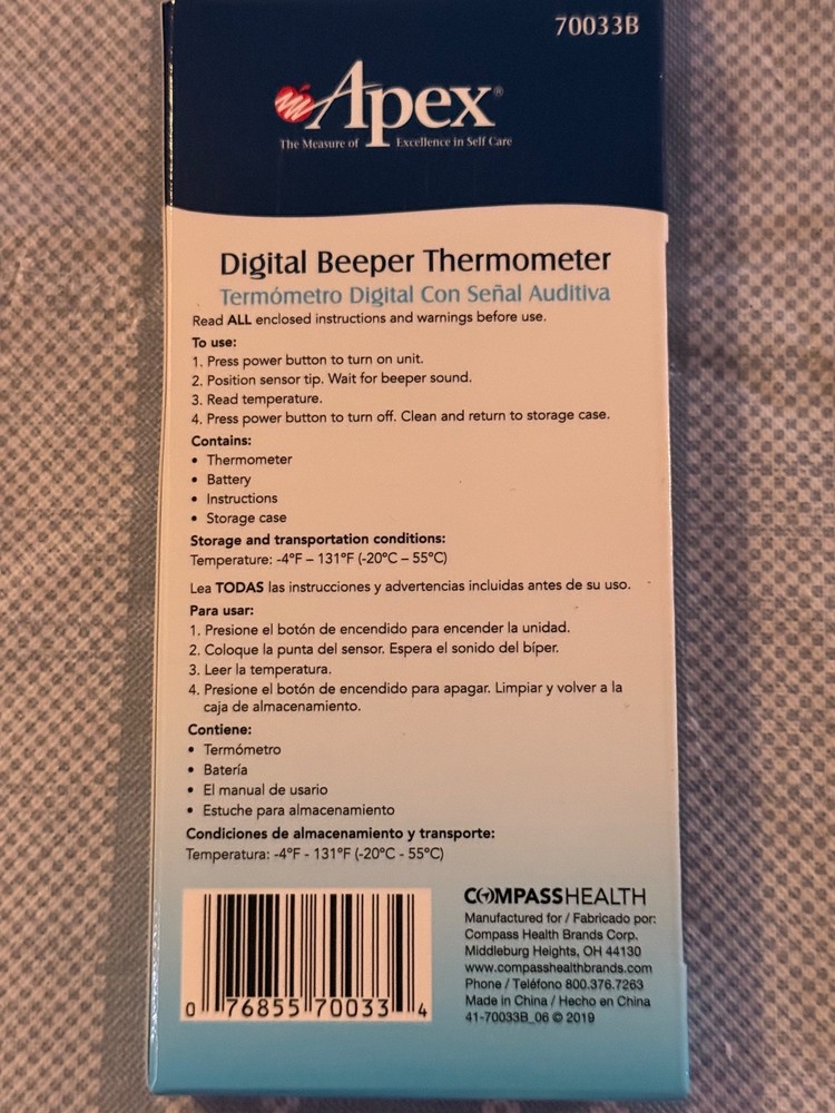Apex Digital LCD Oral Thermometer - White