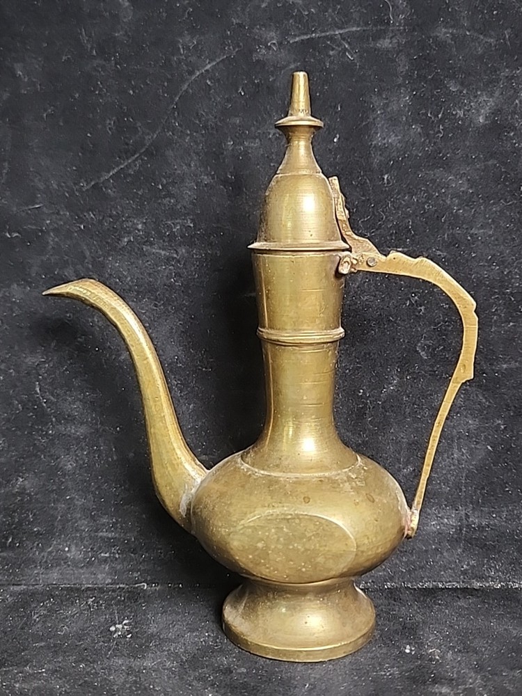 Middle Eastern Brass Dallah Coffee Pot Etched 6" D5
