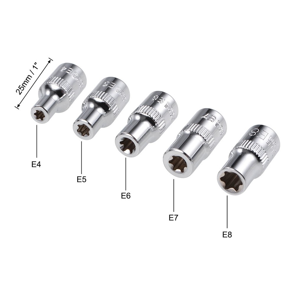 5PCS 1/4" Drive External Torx Shallow Socket Set E4 E5 E6 E7 E8 Cr-V Steel DIY