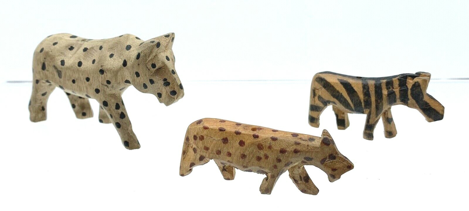 Lot of 3 Miniature Hand Carved Wooden African Safari Small Animals Primitive