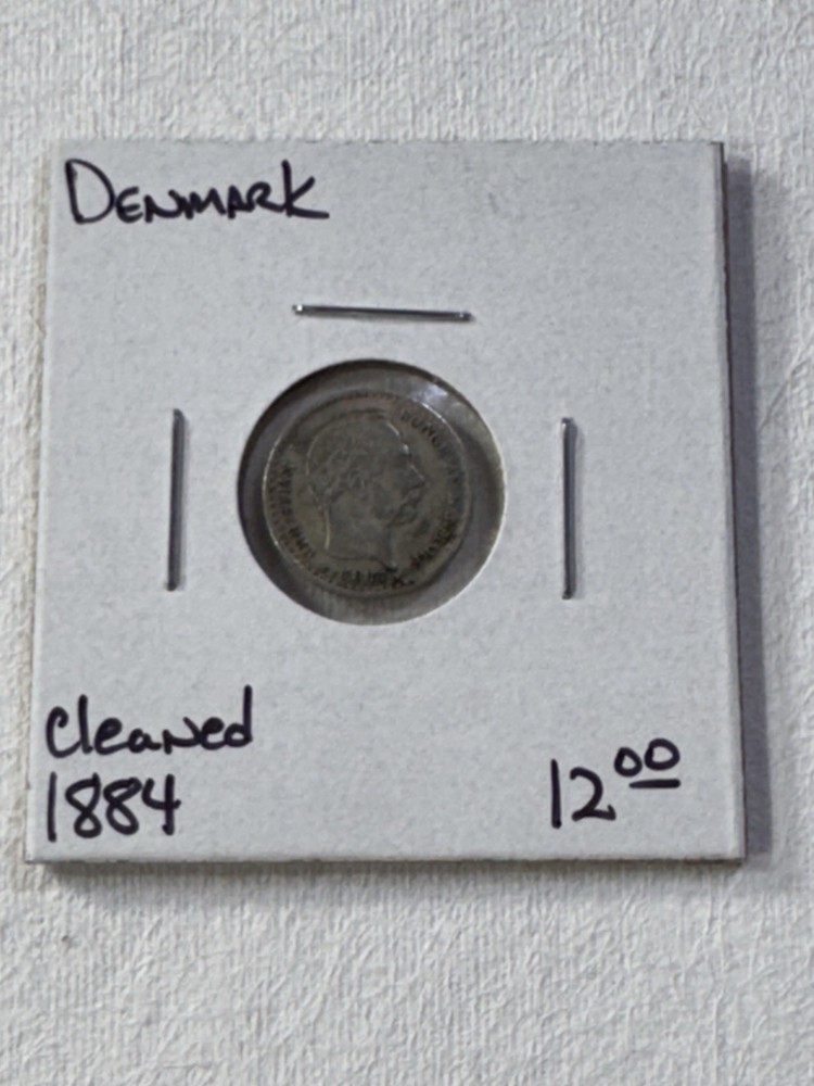 1884 Denmark 10 Ore Small Silver Coin Cleaned