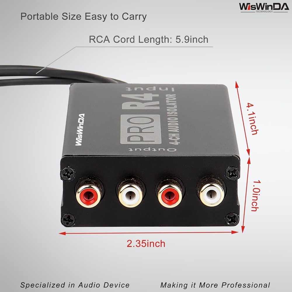 Durable 4-Channel RCA Ground Loop Isolator for Home & Car Audio Systems