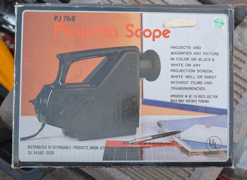 Vintage Projecta Scope PJ768 Image Projector W/ Original Box Tested
