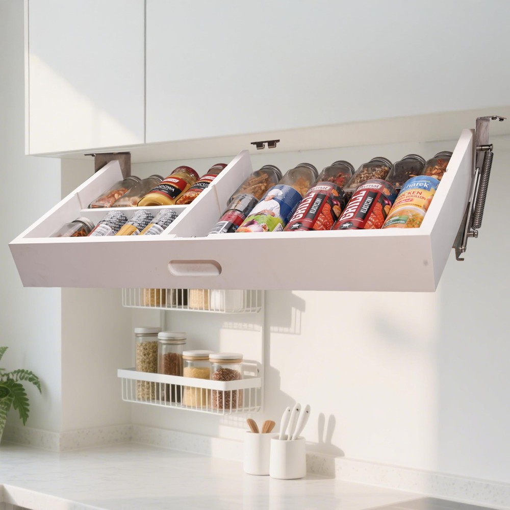 HQULIFBL Pull Down Under Cabinet Spice Rack, Kitchen Storage Organizer, Count...